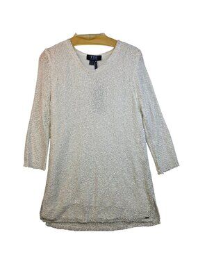 FDJ Sequined Metallic Knit Tunic XS Ivory Sparkle Festival Y2k Gala Glam Evening